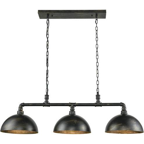 Mulvaney 3 Light 49 inch Black-Brushed Gold with Brushed Gold Linear Chandelier Ceiling Light