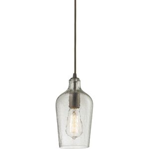 Hammered Glass 1 Light 5 inch Oil Rubbed Bronze Mini Pendant Ceiling Light in Hammered Clear Glass