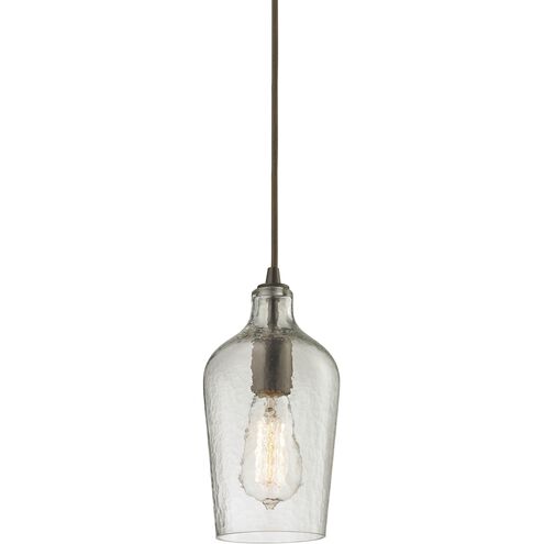 Hammered Glass 1 Light 5 inch Oil Rubbed Bronze Mini Pendant Ceiling Light in Hammered Clear Glass