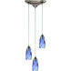 Milan 3 Light 10 inch Satin Nickel Mini Pendant Ceiling Light in Starburst Blue Glass