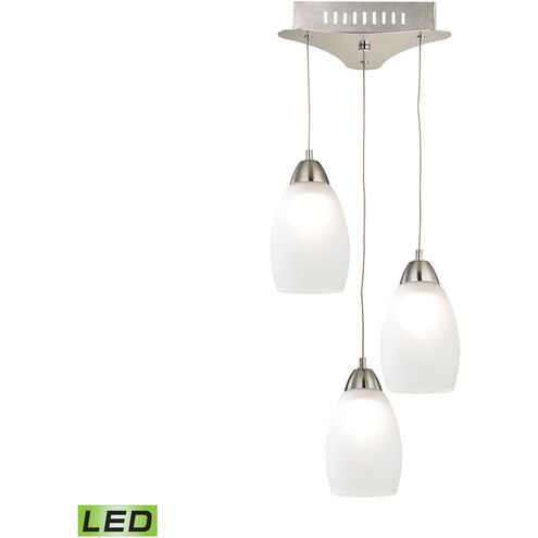Buro 3 Light 9 inch Satin Nickel with White Mini Pendant Ceiling Light in White Opal