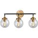Boudreaux 3 Light 24 inch Matte Black with Antique Gold and Clear Vanity Light Wall Light