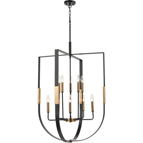 Heathrow 10 Light 28 inch Matte Black with Satin Brass Chandelier Ceiling Light