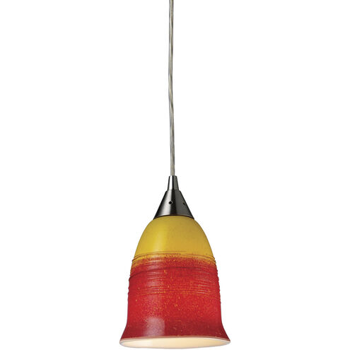 Horizon 1 Light 5 inch Satin Nickel with Red and Yellow Mini Pendant Ceiling Light in Fire