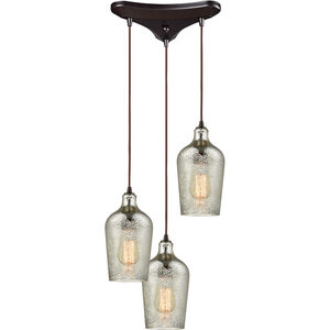 Hammered Glass 3 Light 10 inch Oil Rubbed Bronze Multi Pendant Ceiling Light in Triangular Canopy, Configurable