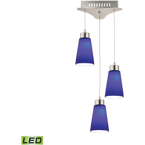 Coppa 3 Light 11 inch Satin Nickel with Blue Mini Pendant Ceiling Light