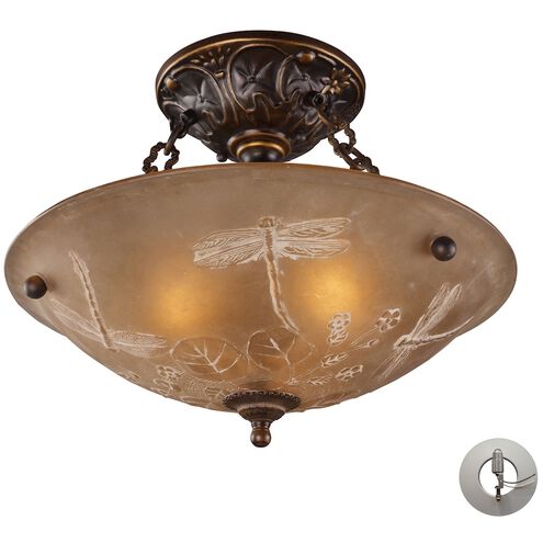 Restoration 3 Light 16 inch Golden Bronze Semi Flush Mount Ceiling Light in Recessed Adapter Kit