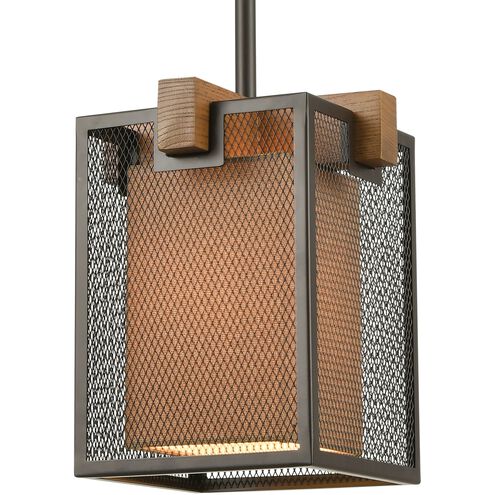 Crossbeam 1 Light 9 inch Oil Rubbed Bronze with Beige and Medium Oak Mini Pendant Ceiling Light