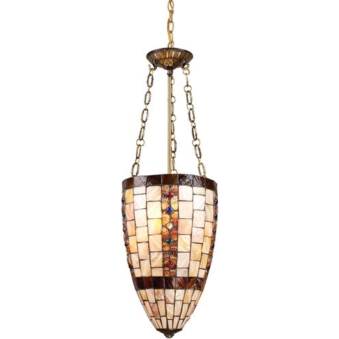 Hastings 3 Light 11 inch Antique Brass with Ivory and Brown Mini Pendant Ceiling Light