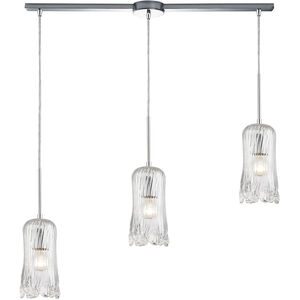 Hand Formed Glass 3 Light 36 inch Polished Chrome Mini Pendant Ceiling Light in Linear with Recessed Adapter