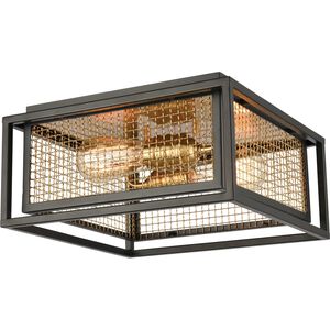Jarvis 2 Light 12 inch Matte Black with Burnished Brass Flush Mount Ceiling Light
