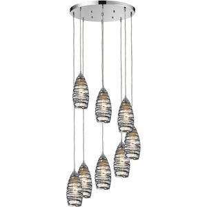 Twister 8 Light 18 inch Polished Chrome Multi Pendant Ceiling Light in Round Canopy, Configurable