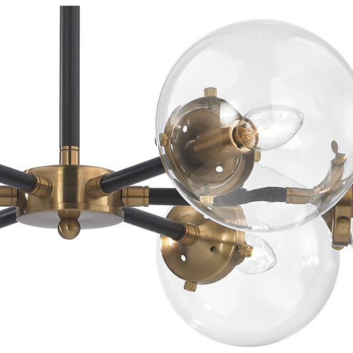 Boudreaux 6 Light 28 inch Antique Gold with Matte Black and Clear Chandelier Ceiling Light