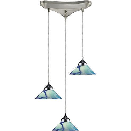 Refraction LED 10 inch Polished Chrome Multi Pendant Ceiling Light in Carribean, Configurable