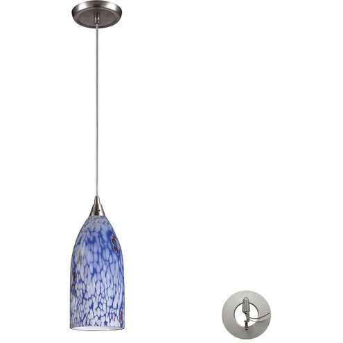 Verona 1 Light 5 inch Satin Nickel Mini Pendant Ceiling Light in Starburst Blue Glass