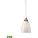 Arco Baleno LED 5 inch Satin Nickel Mini Pendant Ceiling Light in White Swirl Glass