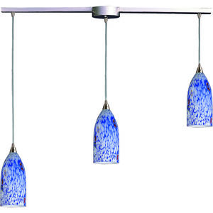 Verona 3 Light 36 inch Satin Nickel Multi Pendant Ceiling Light in Starburst Blue Glass, Incandescent, Linear with Recessed Adapter, Configurable
