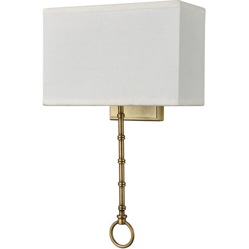 Shannon 2 Light 10 inch Warm Brass with White Sconce Wall Light