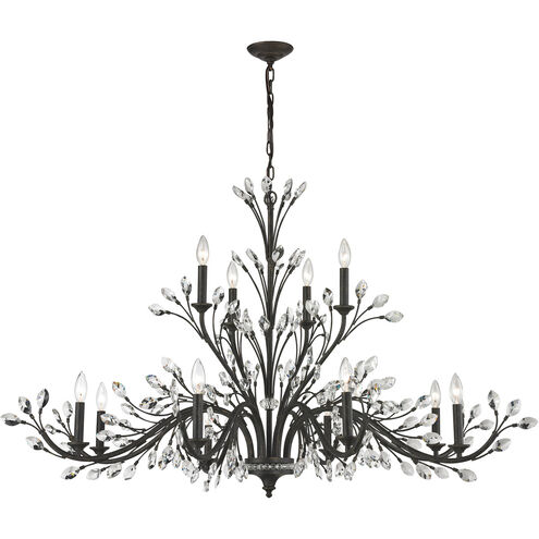 Crystal Branches 12 Light 52 inch Burnt Bronze Chandelier Ceiling Light