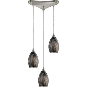 Formations 3 Light 10 inch Satin Nickel Multi Pendant Ceiling Light in Ashflow, Incandescent, Triangular Canopy, Configurable