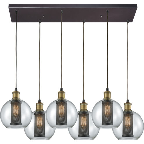 Bremington 6 Light 30 inch Oil Rubbed Bronze with Tarnished Brass Multi Pendant Ceiling Light in Rectangular Canopy, Configurable