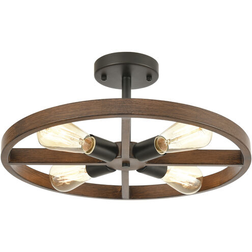 Wheeling 4 Light 19 inch Matte Black with Dark Oak Semi Flush Mount Ceiling Light