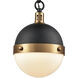 Harmelin 1 Light 7 inch Matte Black with Satin Brass and Opal White Mini Pendant Ceiling Light