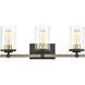 Geringer 3 Light 22 inch Charcoal with Beechwood and Burnished Brass Vanity Light Wall Light