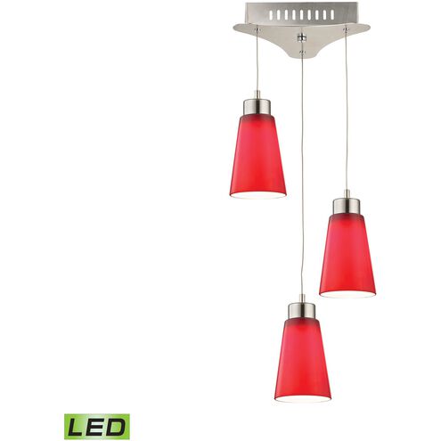 Coppa 3 Light 11 inch Satin Nickel with Red Mini Pendant Ceiling Light