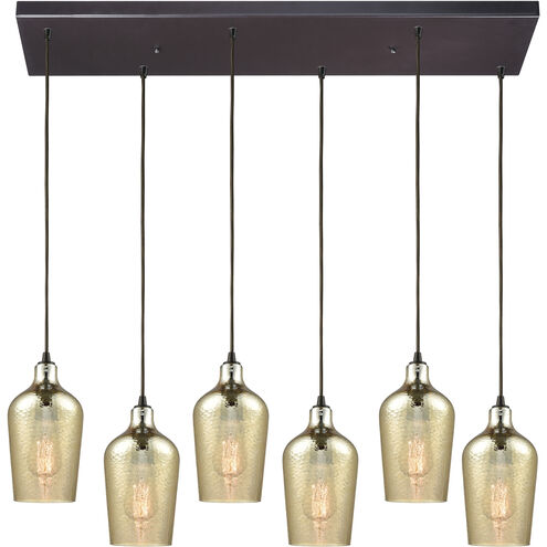Hammered Glass 6 Light 30 inch Oil Rubbed Bronze Multi Pendant Ceiling Light, Configurable