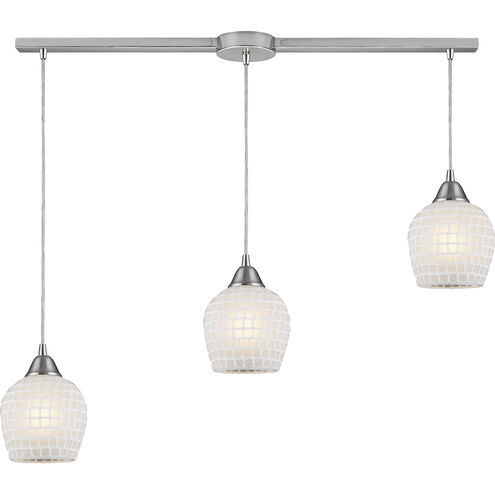 Fusion 3 Light 36 inch Satin Nickel Mini Pendant Ceiling Light in White Mosaic Glass