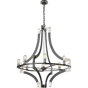 Riveted Plate 8 Light 36 inch Silverdust Iron with Polished Nickel Chandelier Ceiling Light