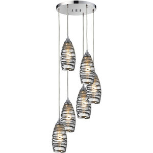 Twister 6 Light 14 inch Polished Chrome Multi Pendant Ceiling Light in Round Canopy, Configurable