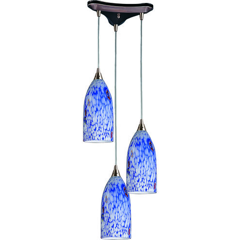 Verona 3 Light 13 inch Satin Nickel Mini Pendant Ceiling Light in Starburst Blue Glass