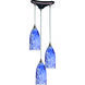 Verona 3 Light 13 inch Satin Nickel Multi Pendant Ceiling Light in Starburst Blue Glass, Configurable