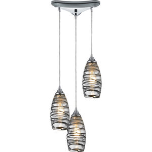 Twister 3 Light 10 inch Polished Chrome Multi Pendant Ceiling Light in Triangular Canopy, Configurable