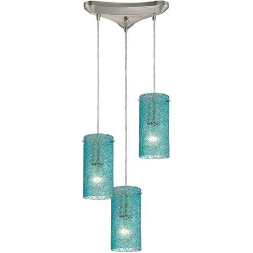 Ice Fragments 3 Light 10 inch Satin Nickel Mini Pendant Ceiling Light in Aqua