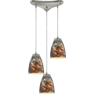 Abstractions 3 Light 10 inch Satin Nickel Multi Pendant Ceiling Light in Triangular Canopy, Configurable
