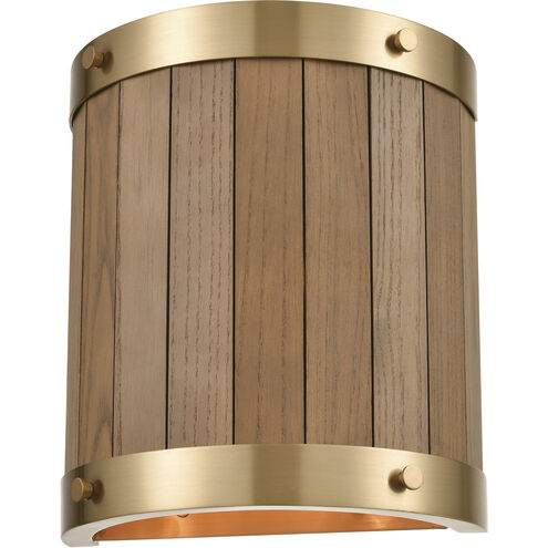 Wooden Barrel 2 Light 9 inch Satin Brass with Medium Oak Sconce Wall Light