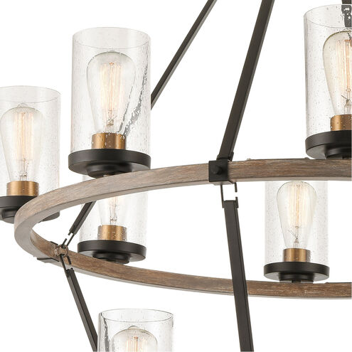 Geringer 12 Light 36 inch Charcoal with Beechwood and Burnished Brass Chandelier Ceiling Light