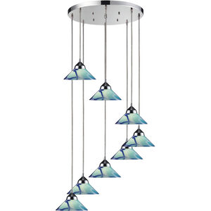 Refraction 8 Light 18 inch Polished Chrome Multi Pendant Ceiling Light in Carribean, Round Canopy, Configurable