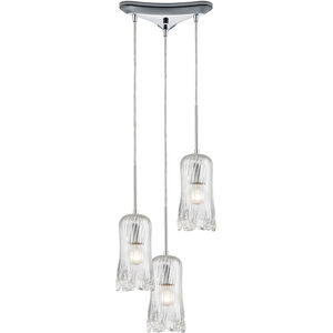 Hand Formed Glass 3 Light 12 inch Polished Chrome Mini Pendant Ceiling Light in Triangular Canopy