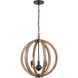 Barrow 3 Light 18 inch Matte Black with Birchwood Chandelier Ceiling Light