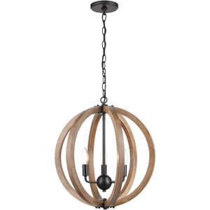 Barrow 3 Light 18 inch Matte Black with Birchwood Chandelier Ceiling Light
