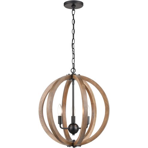Barrow 3 Light 18 inch Matte Black with Birchwood Chandelier Ceiling Light