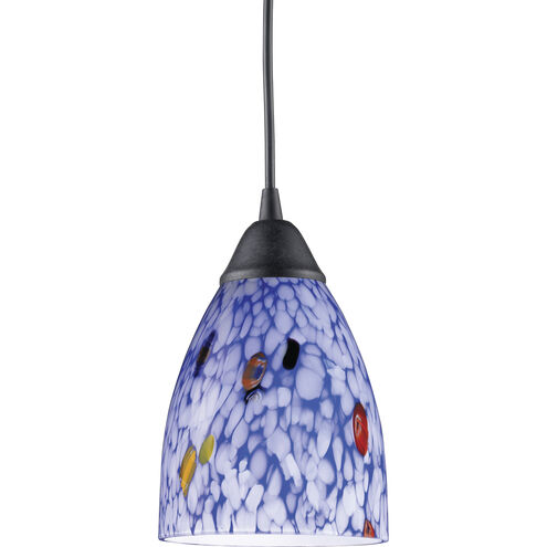 Classico LED 5 inch Dark Rust Multi Pendant Ceiling Light in Starburst Blue Glass, Configurable