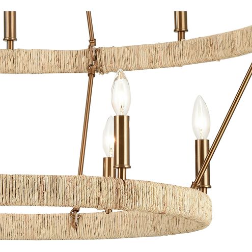 Abaca 14 Light 36 inch Satin Brass with Natural Abaca Chandelier Ceiling Light
