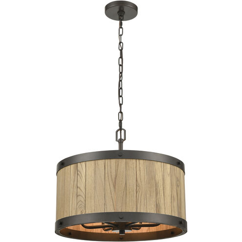 Wooden Barrel 6 Light 19 inch Oil Rubbed Bronze with Natural Chandelier Ceiling Light