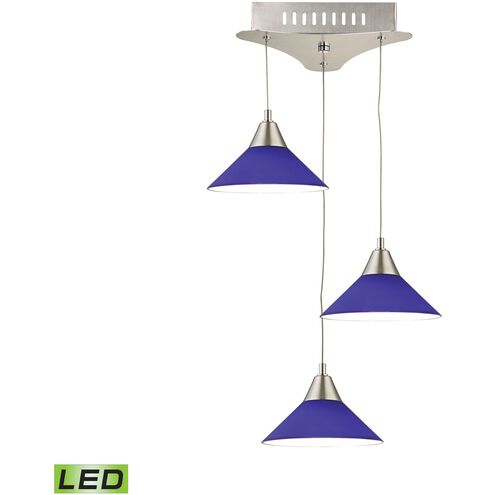 Cono 3 Light 12 inch Satin Nickel with Blue Mini Pendant Ceiling Light