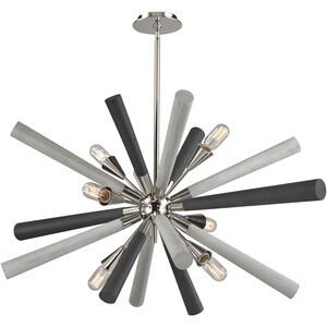 Solara 6 Light 44 inch Polished Nickel with Gray Washed Wood Tone Chandelier Ceiling Light